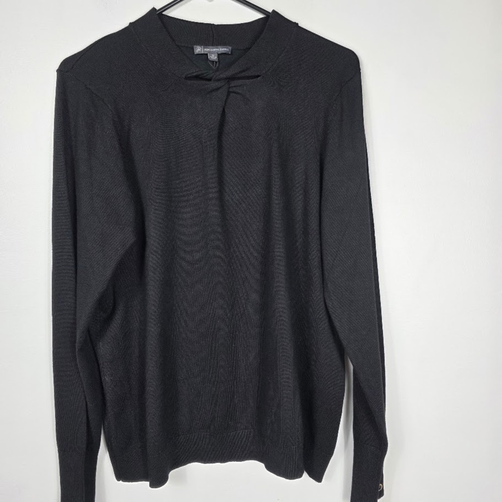 Adrianna Papell Women Black Twist Neck Long‎ Sleeve Sweater Top XL Button Cuff